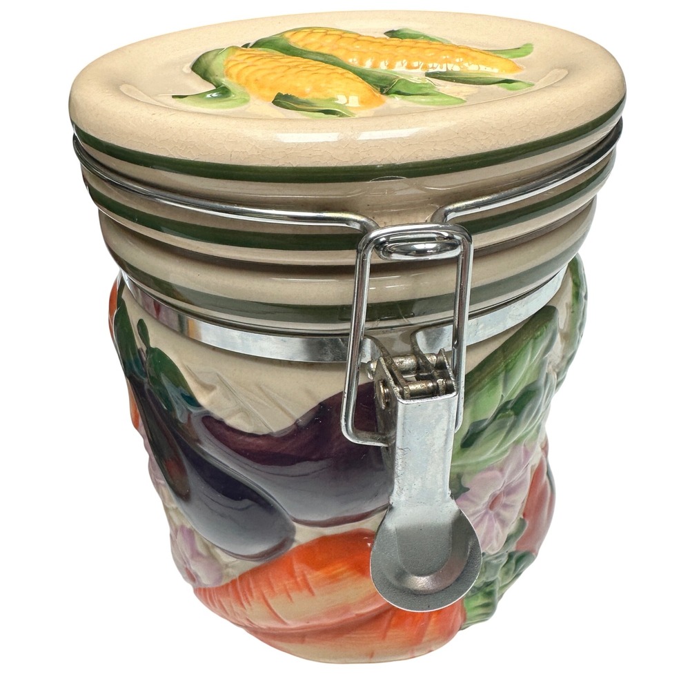 Vintage Gourmet Home Accents Ceramic Canister 3 pc Set Sculpted Fruit Colorful - Picture 7 of 16